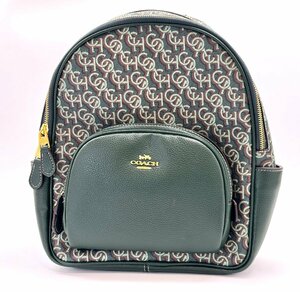 A) COACH コーチ コート バックパック シグネチャーモノグラム プリント グリーン CF344 IMGRN リュック 中古美品