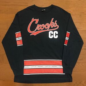 CROOKS&CASTLES ロンT Mサイズ ゲームシャツ 黒 プリント クルックリン hiphop