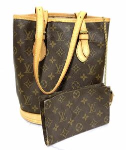 難あり 内側劣化 LOUIS VUITTON ルイヴィトン ショルダーバッグ M42238 プチ・バケット モノグラムキャンバス FL0020 付属品ポーチ有 カ15