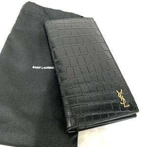 イヴ サンローランブラック系 保存袋 Saint Laurent サンローラン 型押し カサンドラロゴ 長財布二つ折り長財布 カ15