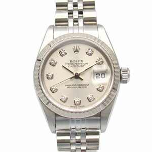 ロレックス デイトジャスト 10Pダイヤ Y番 ブランドオフ ROLEX K18WG（ホワイトゴールド） 腕時計 WG/SS 中古 レディース