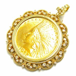  ювелирные изделия индеец монета бренд off JEWELRY K18( желтое золото ) подвеска с цепью K21.6/K18/750YG б/у мужской reti-