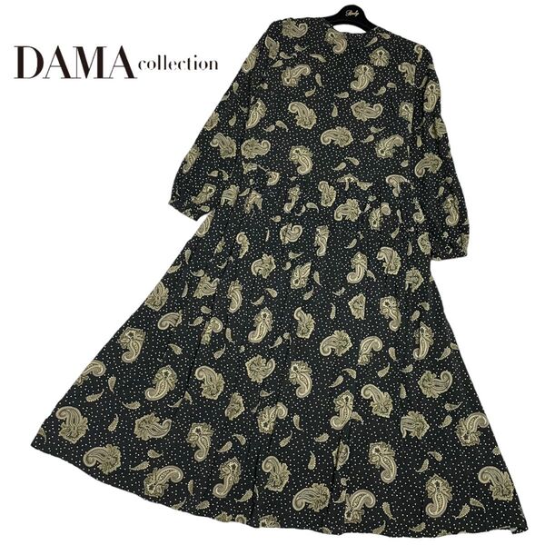 美品 dama collection ダーマコレクション dinos ディノス ドット 水玉 ペイズリー 総柄 ロングワンピース