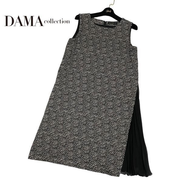 美品 dama collection ダーマコレクション dinos ディノス シルクウール 総柄 ワンピース スリット プリーツ