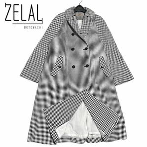 超美品　zelal　元町ゼラール　大きいサイズ　13号　XL　千鳥　格子　チェック　トレンチコート　スプリングコート　ロングコート