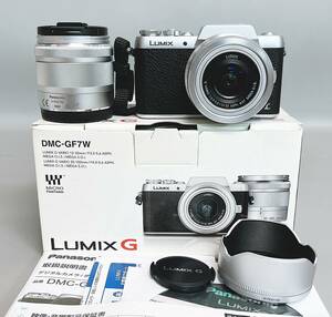 良品 パナソニック LUMIX DMC-GF7 ミラーレス デジタル一眼レフカメラ ダブルレンズキット バッテリー 保証書 取説 その他付属品セット　