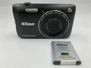 美品 動作品 Nikon COOLPIX A300 2,005万画素 光学8倍ズーム Wi-Fi内蔵 NFC機能対応　液晶2.7型 ニコン クールピクス デジカメ カメラ　黒