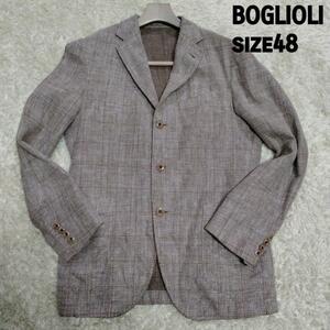 1 иен ~ прекрасный товар BOGLIOLI BOGLIOLI tailored jacket хлопок linen3B боковой Benz Brown чай цвет проверка мужской бизнес COAT