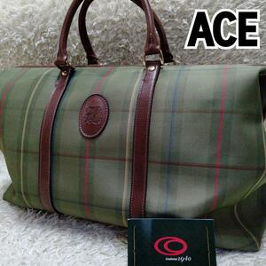 1 jpy ~ ACE Ace Boston bag handbag check green green high capacity Golf travel sport Logo 3.4 day men's 