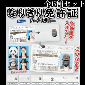 ■送料無料■ なりきり免許証 カードホルダー 全6種セット /宇宙飛行士/パンダ/ゴリラ/ロボット/お化け/兜/おもしろグッズ/ガチャ