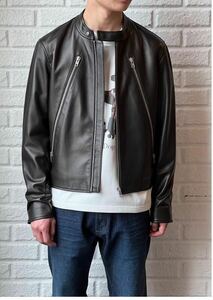 size48Maison Margiela メゾン マルジェラ 5-ZIP LEATHER JACKET S50AM0489 ブラック　レザージャケット ラムレザーライダース羊革 ハノ字