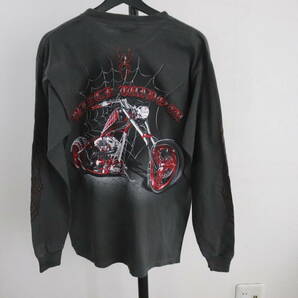 X188 2000年代製 AMERICAN chopper 長袖Tシャツ■00s 表記Mサイズ スパイダー モーターサイクル ブラック 黒 ロンT アメカジ ストリートの画像2