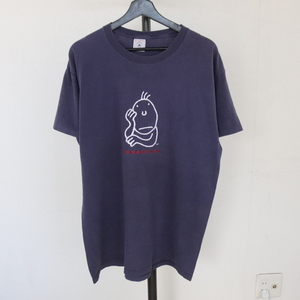 V398 90sビンテージ デルタ 半袖プリントTシャツ USA製■1990年代製 表記Lサイズ ネイビー アート 刺繍 アメカジ ストリート 古着 古着卸