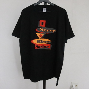 H440 90sビンテージ フルーツオブザルーム 半袖プリントTシャツ■1990年代製 表記XLサイズ 黒 ブラック メッセージ アメカジ 古着 古着卸