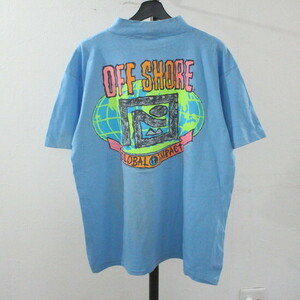 H469 90sビンテージ OFFSHORE 半袖プリントTシャツ USA製■1990年代製 表記XLサイズ ブルー 青 アメカジ 古着 古着卸 激安 希少 検 80s 70s