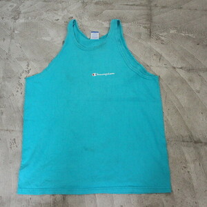 I433 90s Vintage Champion Champion tank top #1990 period made inscription L size blue blue old clothes American Casual Street 80s 70s 00s 60s