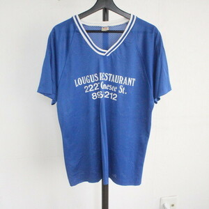 M437 80sビンテージ Champion チャンピオン メッシュTシャツ USA製■1980年代製 表記Lサイズ ブルー 青 古着 古着卸 激安 希少 検 90s 70s