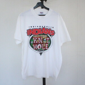 X472 2001年製 ヘインズ 半袖INDIANSプリントTシャツ■00s 表記Lサイズ MLB PEPSI ペプシ ワーナーブロス 白 ホワイト アメカジ 古着 激安