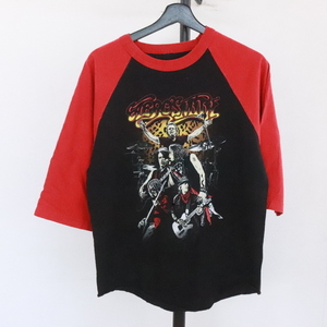 X494 2000年代製 ベースボールTシャツ■00s 約Sサイズ 黒 ブラック ラグランT エアロスミス バンドT ロックT アメカジ ストリート 古着 90s