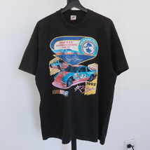 S419 90sビンテージ フルーツオブザルーム 半袖プリントTシャツ USA製■1990年代製 表記XLサイズ ブラック 黒 レーシング NASCAR 古着卸_画像1