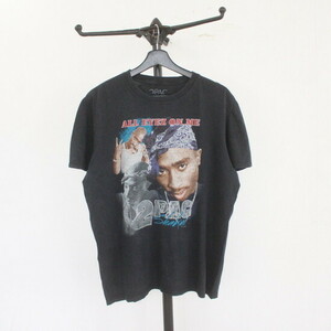 S494 2000年代製 2PAC プリント 半袖Tシャツ■00s Lサイズくらい ブラック ヒップホップ ラッパー 古着 ストリート トップス 90s