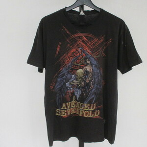 S501 2000年代製 AVENGEDSEVENFOLD プリント 半袖 Tシャツ■00s Mサイズくらい ブラック 黒 ロックT バンドT 古着 アメカジ 90s