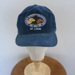 CAP55 USA直輸入 90sビンテージ Purina ベースボールキャップ■1990年代製 ブルー コーディロイ アニマル Hat ハット キャップ 帽子 古着 