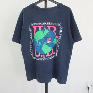 T358 90sビンテージ 半袖プリントTシャツ■1990年代製 約XLサイズ アース 両面プリント 紺 ネイビー アメカジ ストリート 古着 古着卸 激安