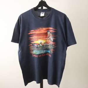 d370 2000年代製 ジャージーズ 半袖プリントTシャツ■00s 表記Lサイズ スカル メッセージ ネイビー アメカジ ストリート 古着 古着卸 激安