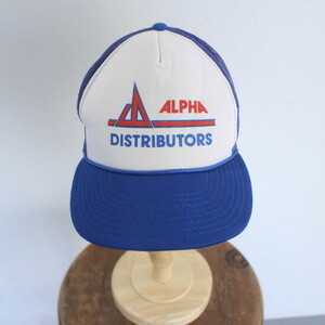 CAP152 90sビンテージ W.H. メッシュキャップ■1990年代製 ブルー ALPHA hat ハット キャップ 帽子 アメカジ ストリート 古着 古着卸