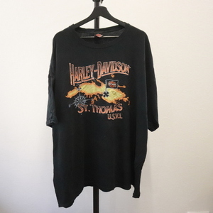 H502 2000年代製 Harleydavidson ハーレーダビッドソン 半袖プリントTシャツ■00s 表記4XLサイズ 黒 ブラック 古着 古着卸 アメカジ 90s