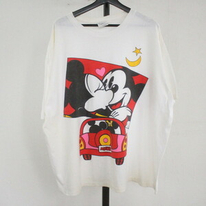 M385 90sビンテージ Disney ディズニー 半袖プリントTシャツ USA製■1990年代製 XLサイズぐらい ホワイト 白 ミッキー ミニー 古着 激安
