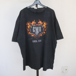 F362 2005年製ビンテージ UNIONLINE CWA カットオフ プリントTシャツ USA製■00s 表記3XLサイズ 黒 ブラック アメカジ ファイヤー 古着卸