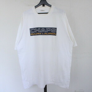 e437 90sビンテージ CHAPSラルフローレン プリントTシャツ■1990年代製 表記XLサイズ 白 ホワイト アメカジ ストリート ロゴ POLO 80s 70sの画像1