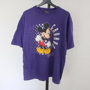 e465 90sビンテージ ディズニー ミニーマウス プリントTシャツ■1990年代製 表記Lサイズ パープル アメカジ ストリート キャラ 古着卸 80s