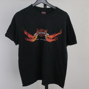 H364 2000年代製 HarleyDavidson ハーレーダビットソン 半袖Tシャツ USA製■00s 表記Mサイズ 古着 アメカジ ストリート ファイヤー 黒 90s