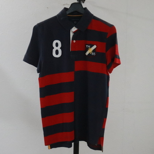 N353 2000年代製 TOMMYHILFIGER トミーヒルフィガー 半袖ポロシャツ■00s 表記Sサイズ ネイビー ボーダー カノコ アメカジ ストリート 古着