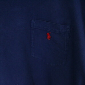 N374 90sビンテージ RalphLauren ラルフローレン 半袖ポケットTシャツ■1990年代製 表記Lサイズ ブルー 青 無地 アメカジ 古着 古着卸の画像5