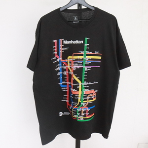 O452 2000年代製 NYMETROLINE 半袖プリントTシャツ USA製■00s 表記XLサイズ ブラック 黒 路線図 アメカジ ストリート 古着 古着卸 激安