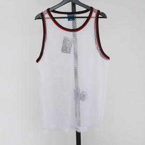 O497 90s Vintage CLAUDINUCCI mesh tank top #1990 period made inscription XL size white old clothes American Casual Street 80s 70s 60s 00s old clothes .