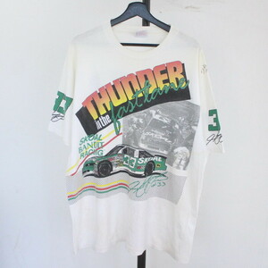 L592 90sビンテージ Hanes ヘインズ 半袖プリントTシャツ USA製■1990年代製 表記2XLサイズ ホワイト 白 ナンバリング レーシング 33 古着