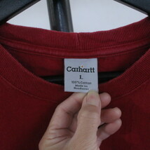 L594 2000年代製 Carhartt カーハート 半袖プリントTシャツ■00s 表記Lサイズ 赤 レッド 無地 アメカジ ストリート 古着 古着卸 希少 激安_画像3