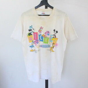 L602 90sビンテージ USA製 Disney 半袖プリントTシャツ■1990年代製 表記Lサイズ アイボリー ミッキー ミニー アメカジ ストリート 古着 