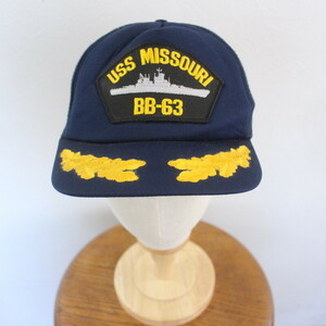 CAP72 90sビンテージ GEMHOUR メッシュキャップ■1990年代製 ネイビー 紺 USS BB-63 刺繍 ハット 帽子 hat アメカジ ストリート 古着卸 80s