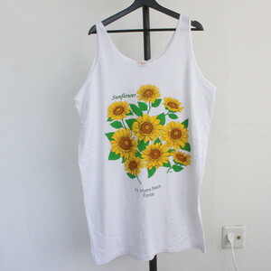 O575 90s Vintage SUNSHINE flower sunflower print tank top USA made #1990 period made white white American Casual Street art 80s