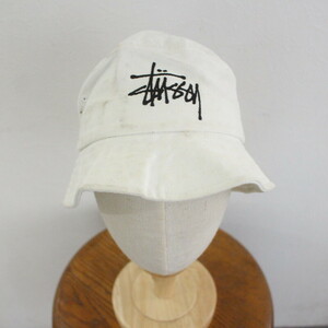 CAP83 2000年代製 STUSSY バケットハット■00s 表記Mサイズ ホワイト 白 バケハ 刺しゅう アメカジ ストリート ハット 帽子 hat 古着卸