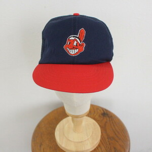 CAP91 2000年代製 MLB インディアンス メッシュキャップ■00s ボーイズ ネイビー 紺 赤 アメカジ ストリート HAT ハット 帽子 ゲーム 古着