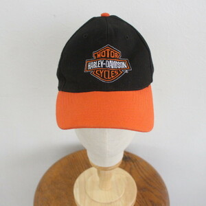 CAP102 2000年代製 ハーレーダビッドソン ベースボールキャップ■00s 黒 ブラック 刺繍 オレンジ アメカジ ストリート HAT ハット 帽子 90s