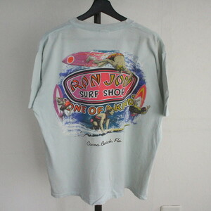 f374 90sビンテージ RONJON 半袖プリントTシャツ USA製■1990年代製 表記XLサイズ 水色 ポケT サーフ アメカジ ストリート 古着 古着卸 80s