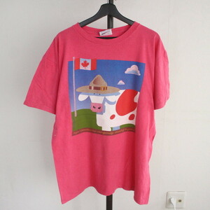 f375 90sビンテージ COWS 半袖プリントTシャツ■1990年代製 表記Lサイズ ピンク アニマル アメカジ ストリート 古着 古着卸 オールド 激安